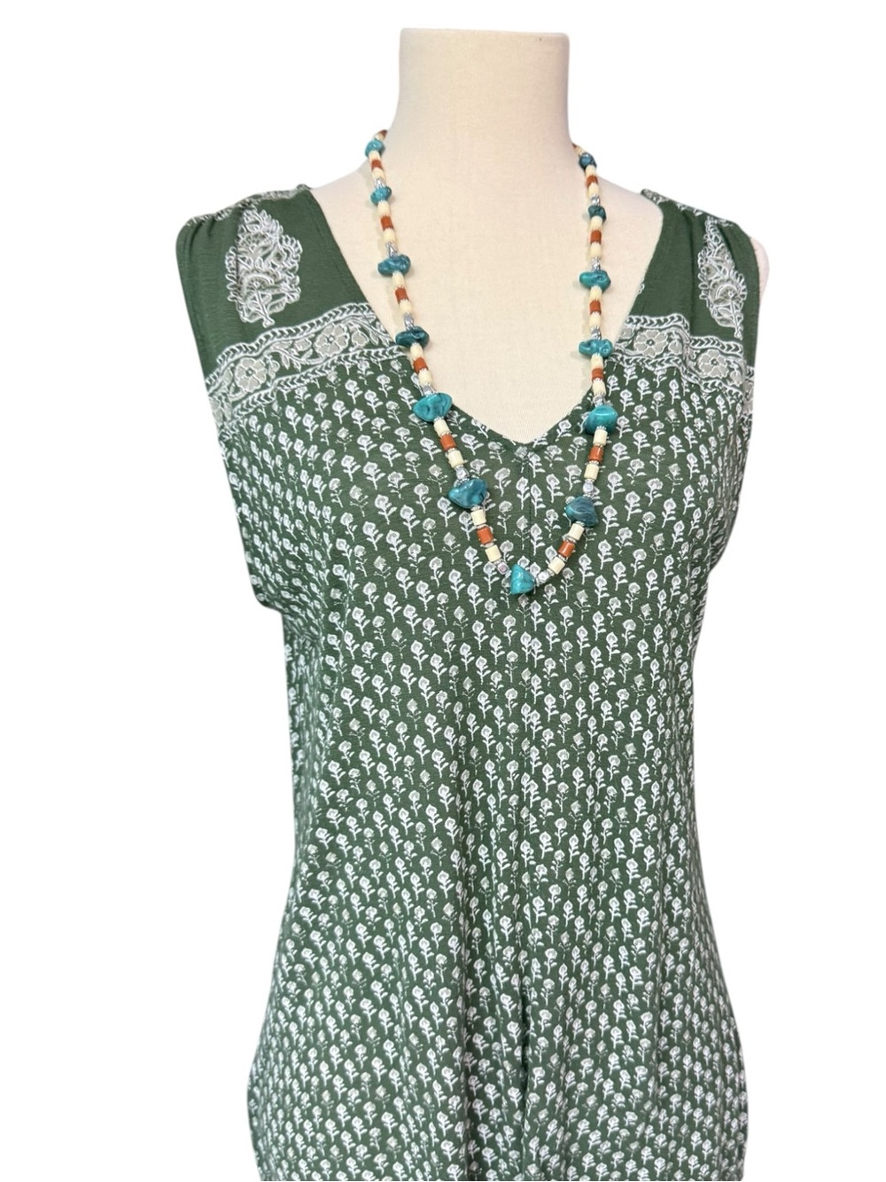 Turquoise Tone Beaded Statement Necklace Boho Southwestern - Picture 6 of 8